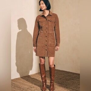 Faherty Brown Stretch Cord Michelle Shirt Dress Size Small NWT